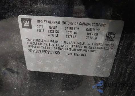 2016 Chevrolet Impala 1Lt z USA, uszkodzony, nr VIN 2G1105SA6G9179239